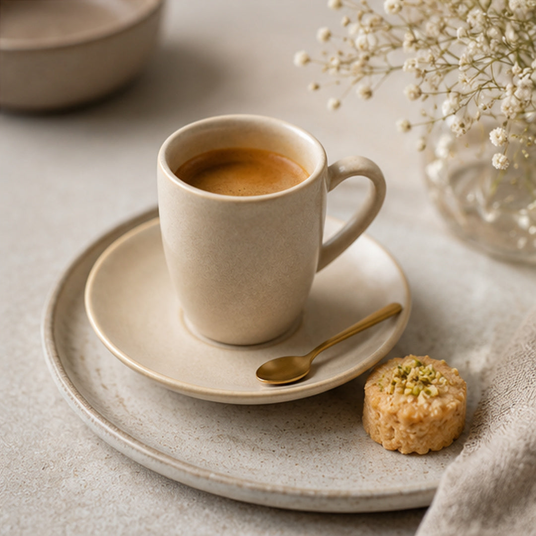 Mesa M226 TAUPE COUPE ESPRESSO CUP & SAUCER SET 4 (2 Cup & 2 Saucer)