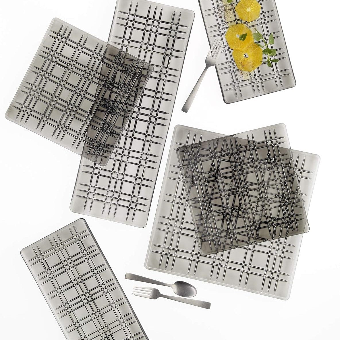 Square Crystal Square Smoke Plate 21 cm (Set of 2)