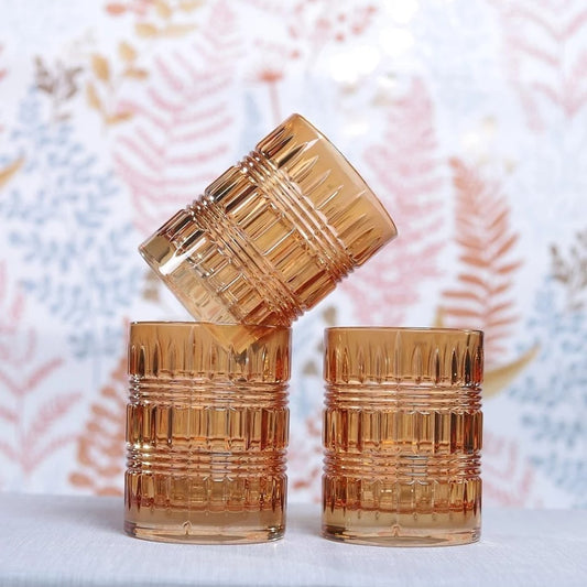 Village Whisky Coloured Glass Amber Set of 4