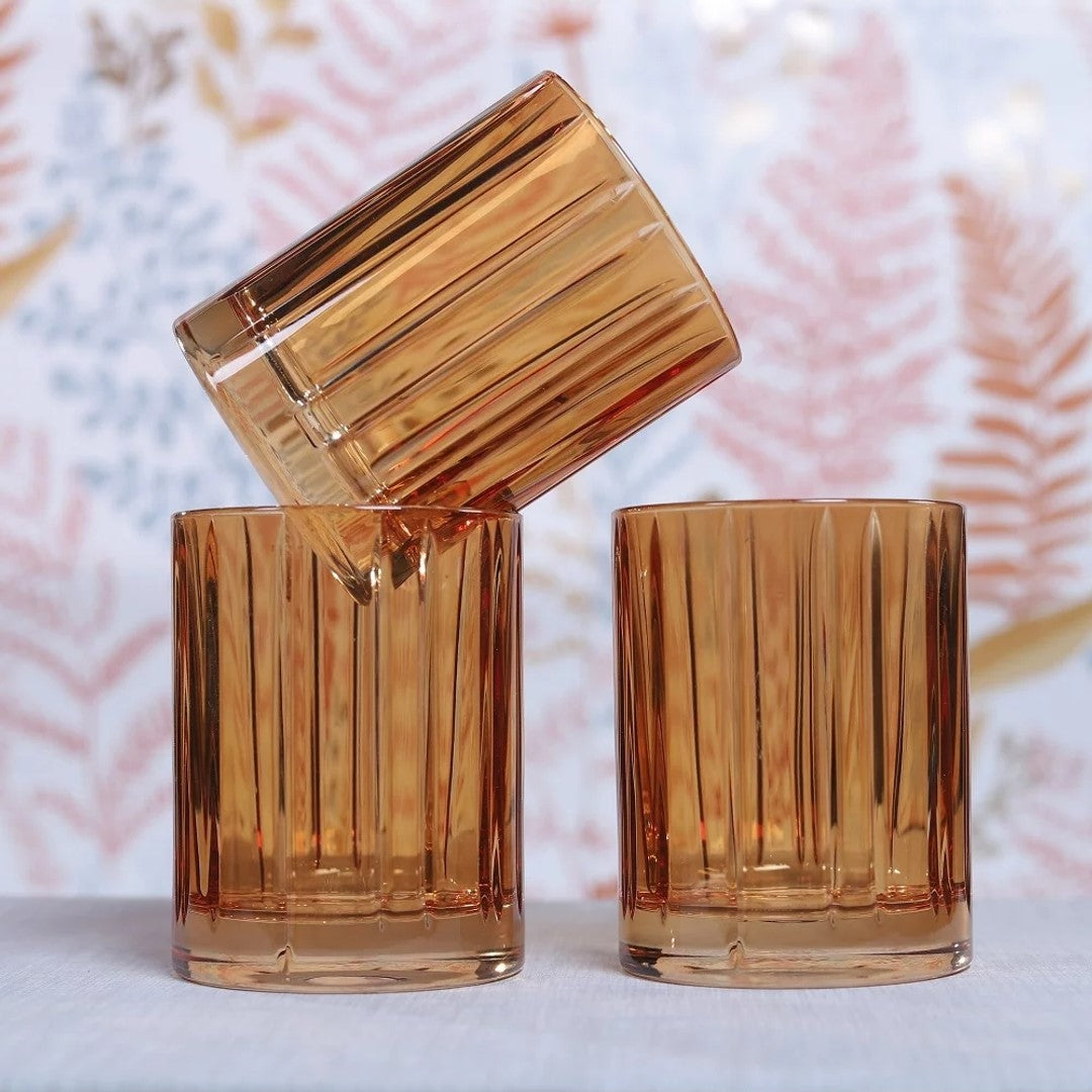 Lines Whisky Coloured Glass Amber Set of 4