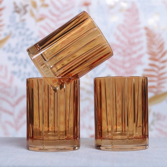Lines Whisky Coloured Glass Amber Set of 4