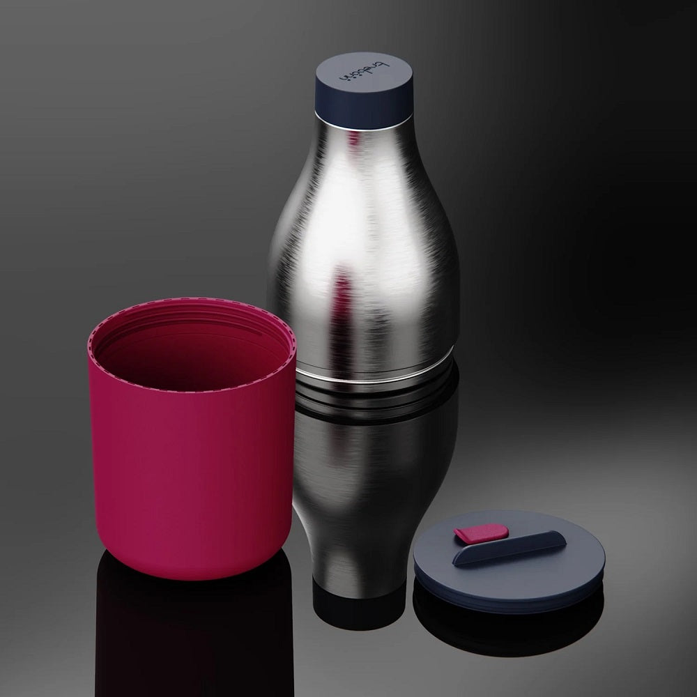 Food&Hydrate 2 Bottle shaped multi compartment container for food and drink