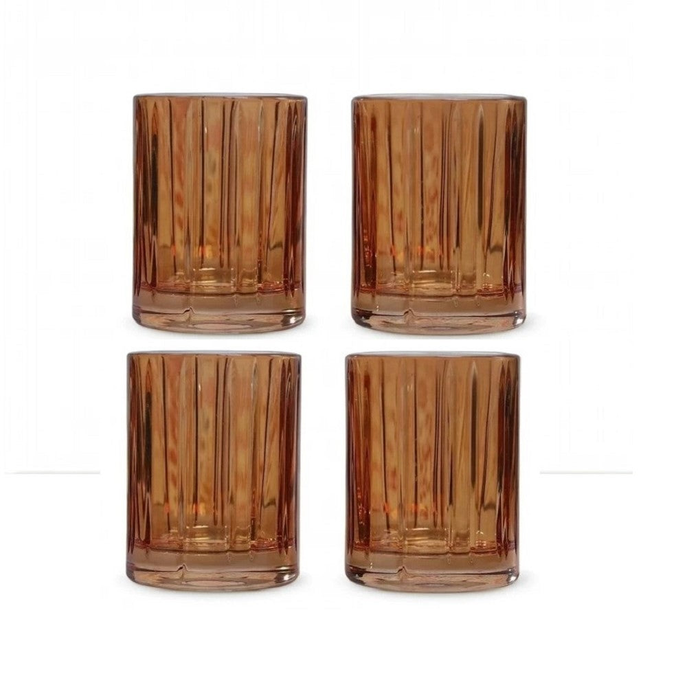 Lines Whisky Coloured Glass Amber Set of 4