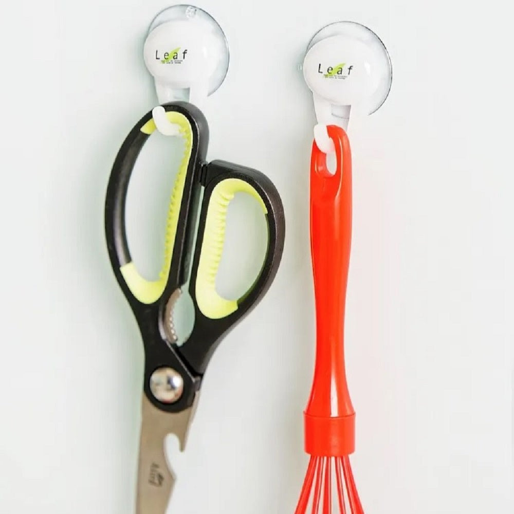 PLASTIC BATH HOOK WITH SUCTION-LEAF (WHITE)