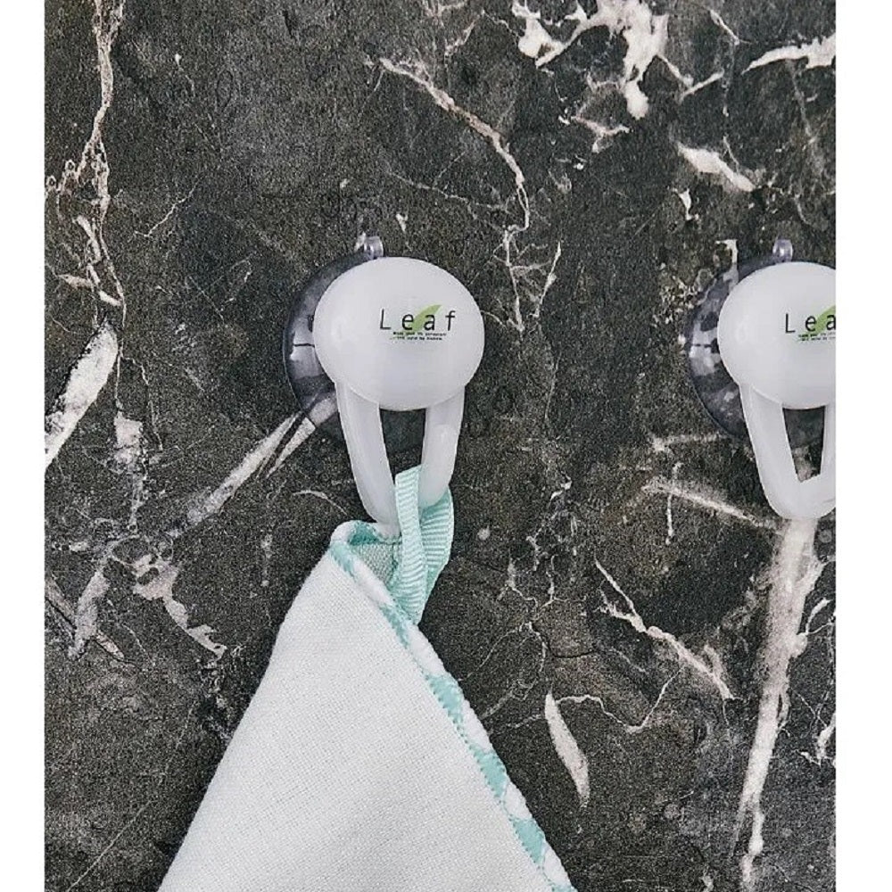 PLASTIC BATH HOOK WITH SUCTION-LEAF (WHITE)