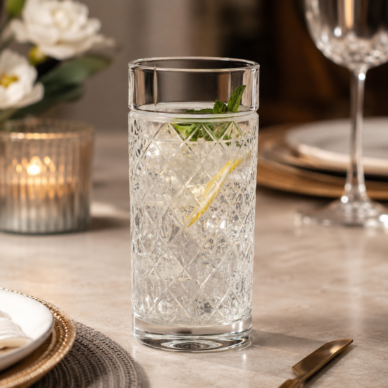 HANDCUT SAN DIAMOND CUT LONG DRINK TUMBLER SET OF 4