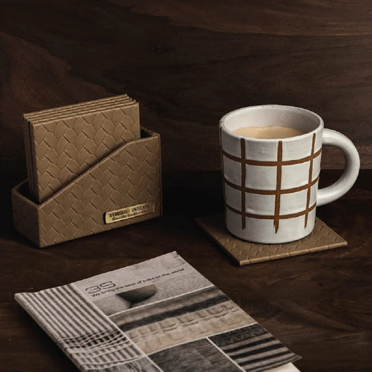 Three Sixty Leather Entwine Set Of 6 Coasters