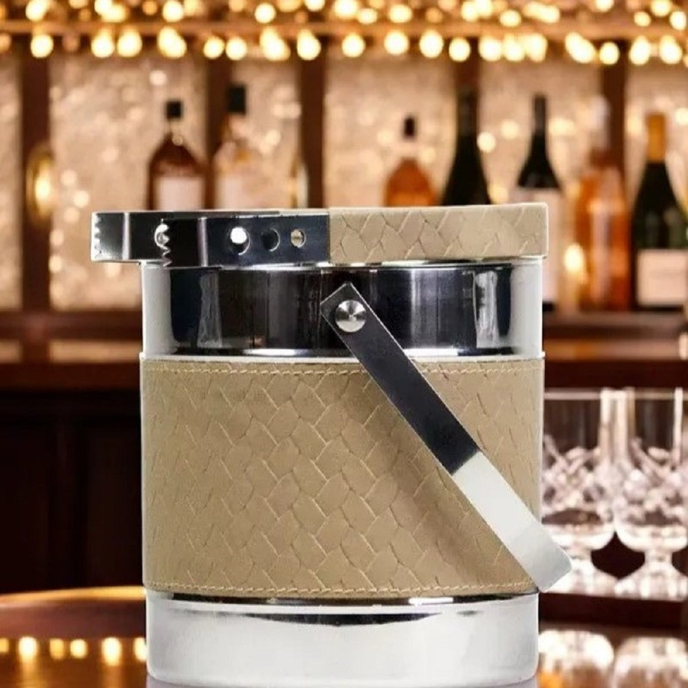 Three Sixty Leather Entwine Ice Bucket and Tong