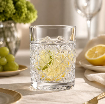HANDCUT DIAMOND WHISKY TUMBLER SET OF 4