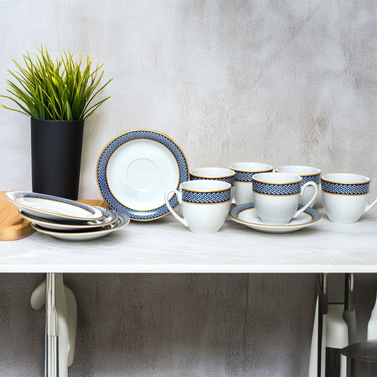 Tablejoy Cups & Saucer Set Blue Star-2 Set Of 12