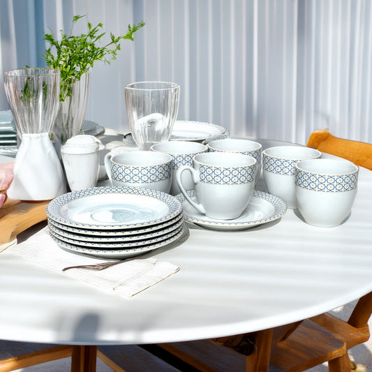 Tablejoy Cups & Saucer Set Blue Chain Set Of 12