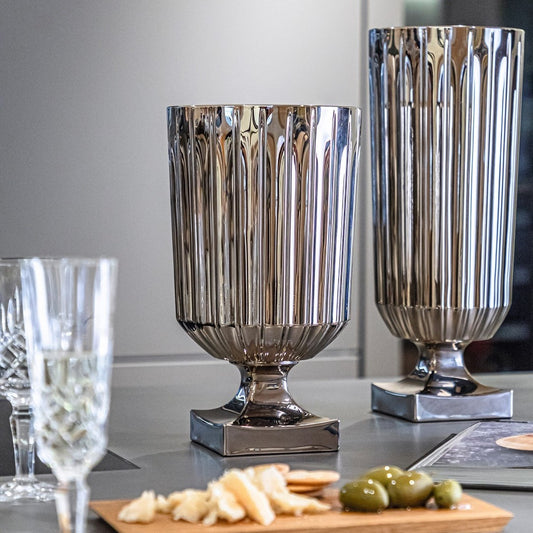 MINERVA VASE PLATINUM WITH FOOT 32 CM