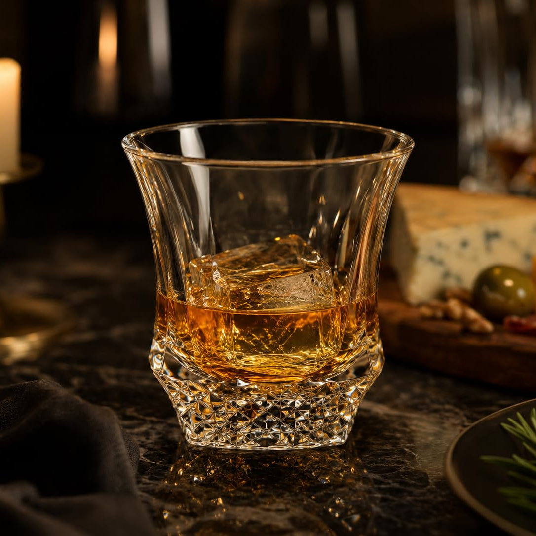 HANDCUT  DIAMOND CUT WHISKY TUMBLER SET OF 4