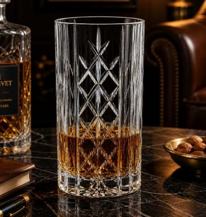 HANDCUT  DIAMOND WITH KILLI CUT LONG DRINK TUMBLER SET OF 4