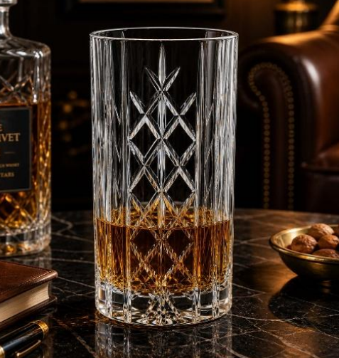 HANDCUT  DIAMOND WITH KILLI CUT LONG DRINK TUMBLER SET OF 6
