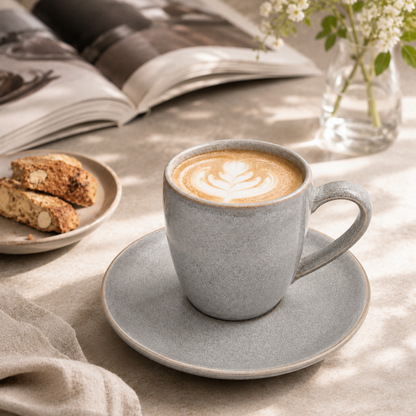 Mesa M248 GREY COUPE ESPRESSO CUP & SAUCER  SET 4 (2 Cup & 2 Saucer)