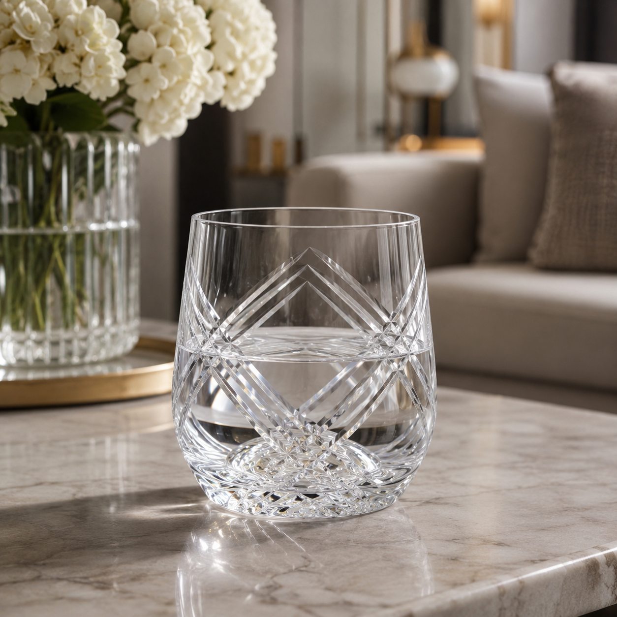HANDCUT  LOTUS CUT WHISKY TUMBLER SET OF 4