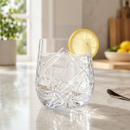 HANDCUT  LOTUS CUT WHISKY TUMBLER SET OF 4