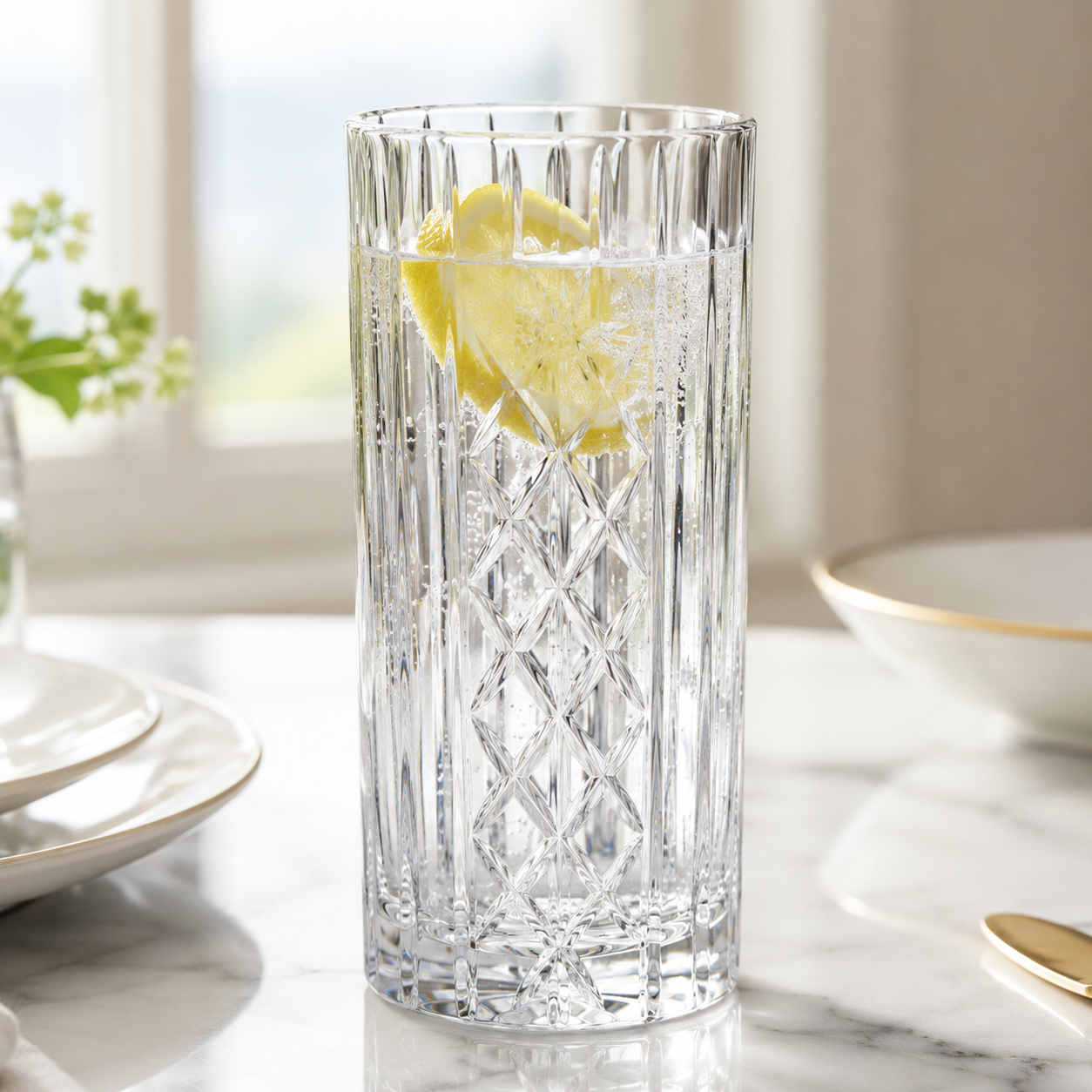 HANDCUT  DIAMOND WITH KILLI CUT LONG DRINK TUMBLER SET OF 4