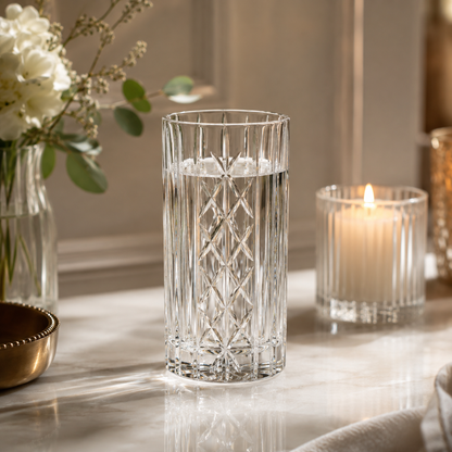 HANDCUT  DIAMOND WITH KILLI CUT LONG DRINK TUMBLER SET OF 4