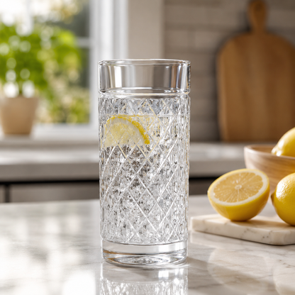 HANDCUT SAN DIAMOND CUT LONG DRINK TUMBLER SET OF 4