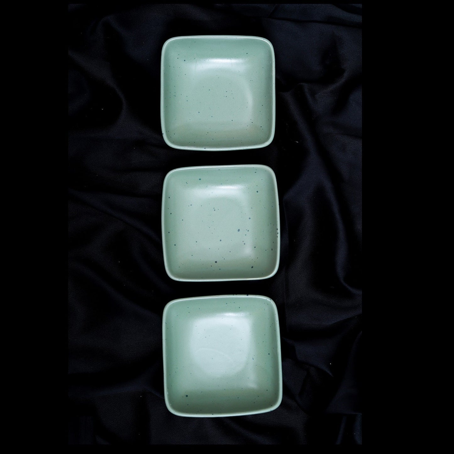 FUJITAKE BOWL VITAL SQUARE 12CM MIST GREEN DOTTS SET OF 6
