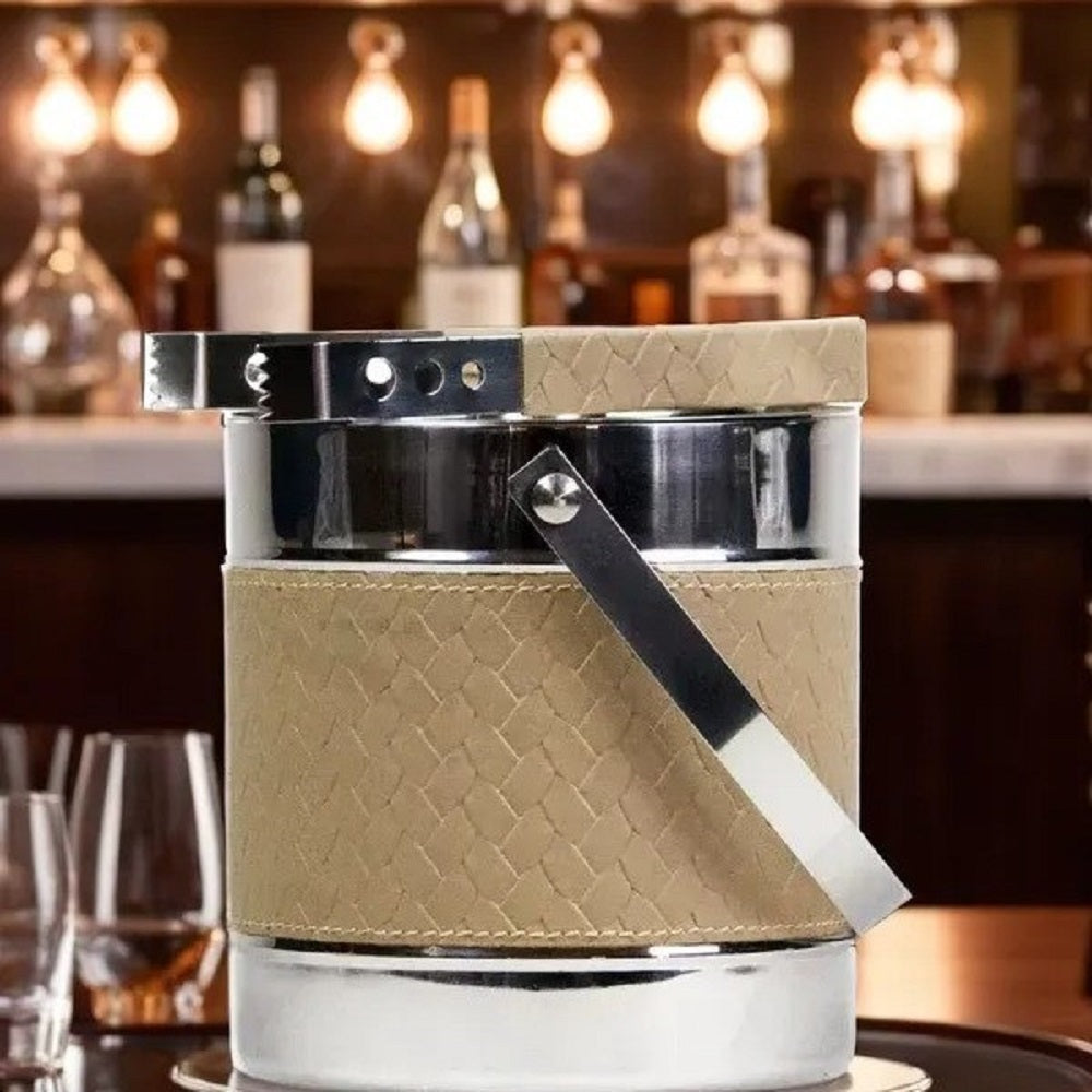 Three Sixty Leather Entwine Ice Bucket and Tong