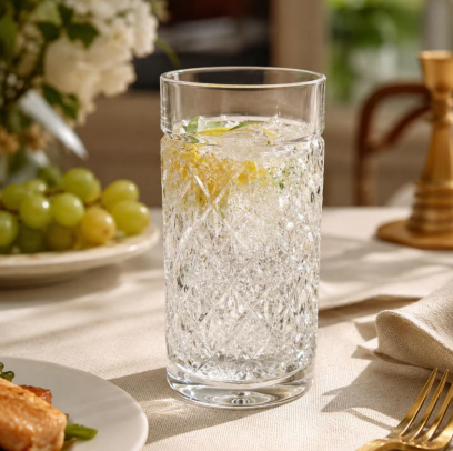 HANDCUT DIAMOND LONG DRINK TUMBLER SET OF 4