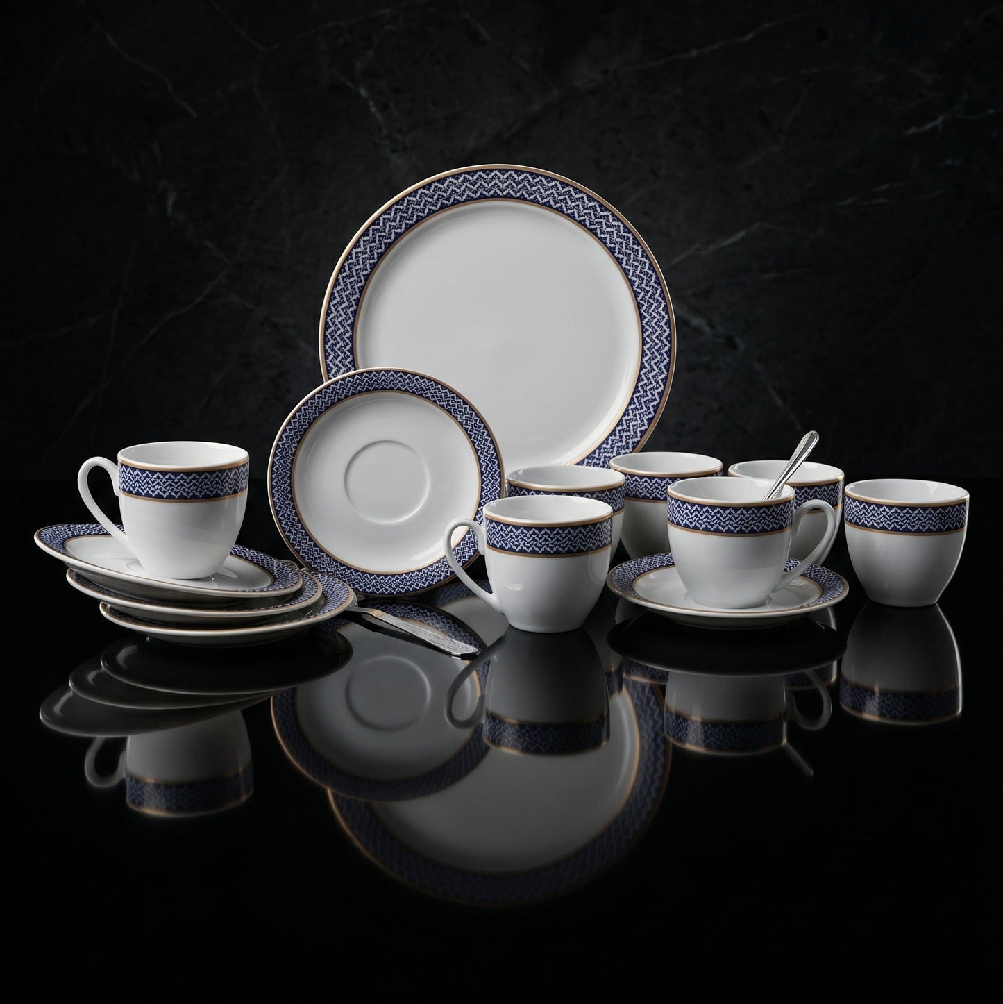 Tablejoy Cups & Saucer Set Blue Star-2 Set Of 12