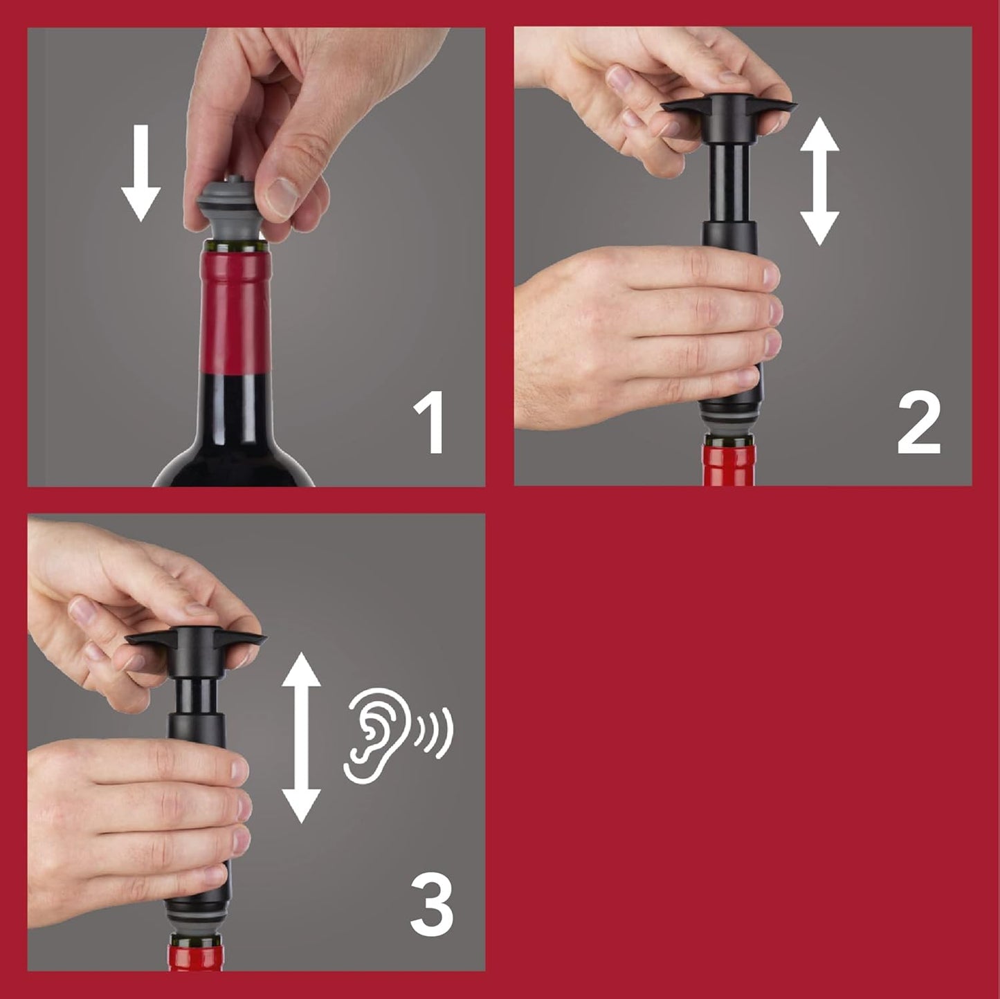 Vacu Vin Wine Saver Black Gift Pack (1 Pump, 2 Wine Stopper) set'3